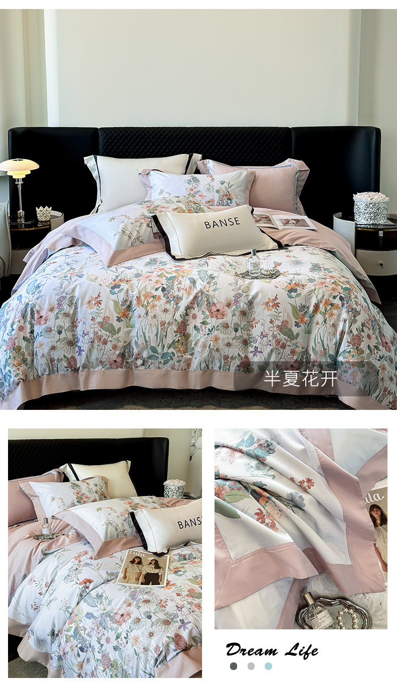 100S long-staple cotton pure cotton bed sheet style four-piece set, floral digital printed quilt cover, all-cotton bedding pic 6