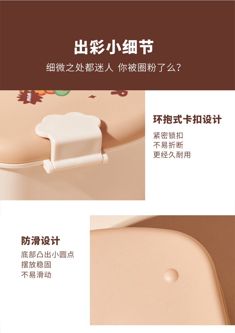 饭盒三格分格含餐具便当盒寿司盒野餐盒可爱上班族微波炉食品级pp详情7