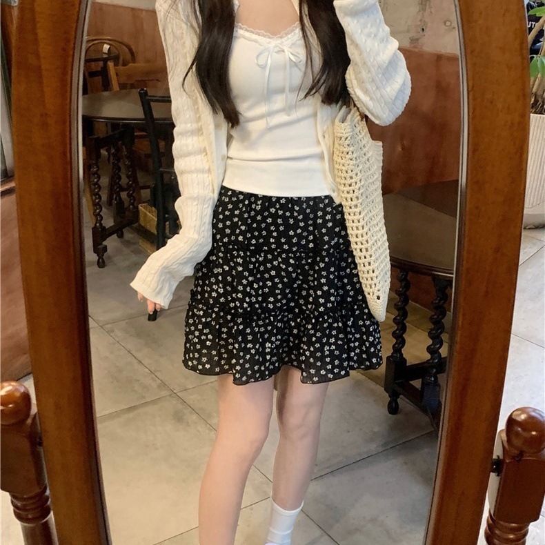 碎花复古甜美半身裙蛋糕2025春夏高腰小个子显瘦黑色蓬蓬短裙详情4