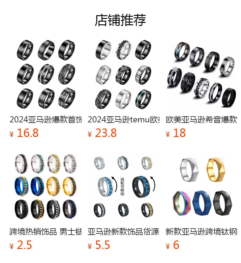 Star and Moon titanium steel rotatable rings for men, European and American stainless steel couple rings, cross-border bestsellers pic 1