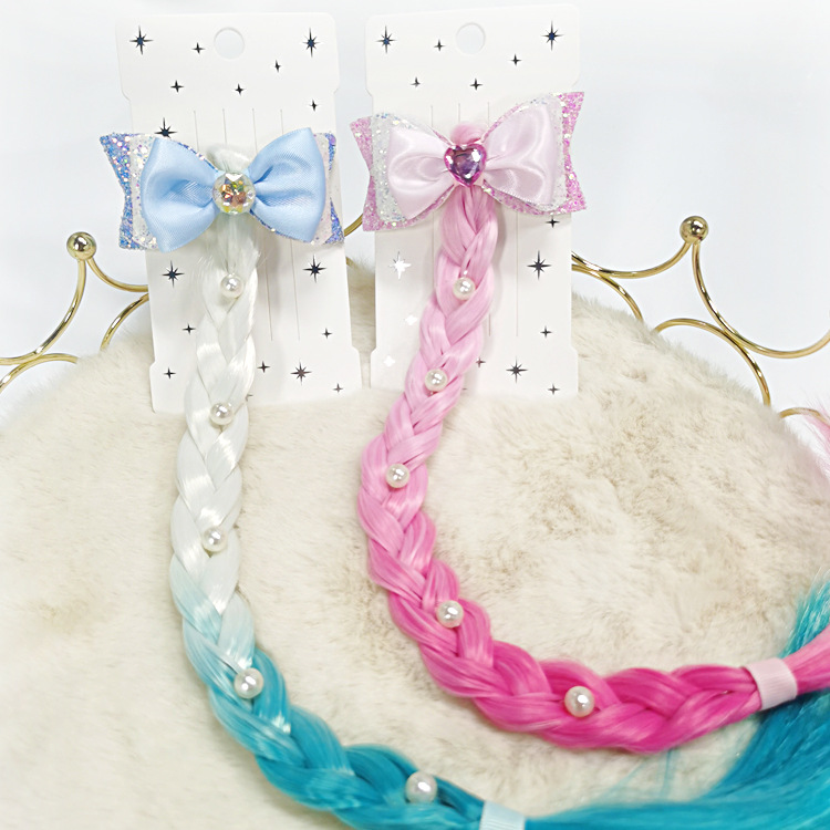 外贸新款公主蝴蝶结假发辫子女童可爱渐变辫发发夹儿童发饰批发详情2