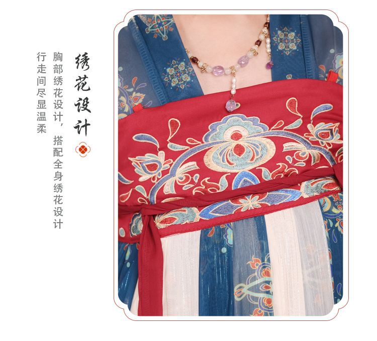 国潮唐制汉服齐胸襦裙日常改良唐制汉服女复原风齐胸襦裙一片式春夏款详情6