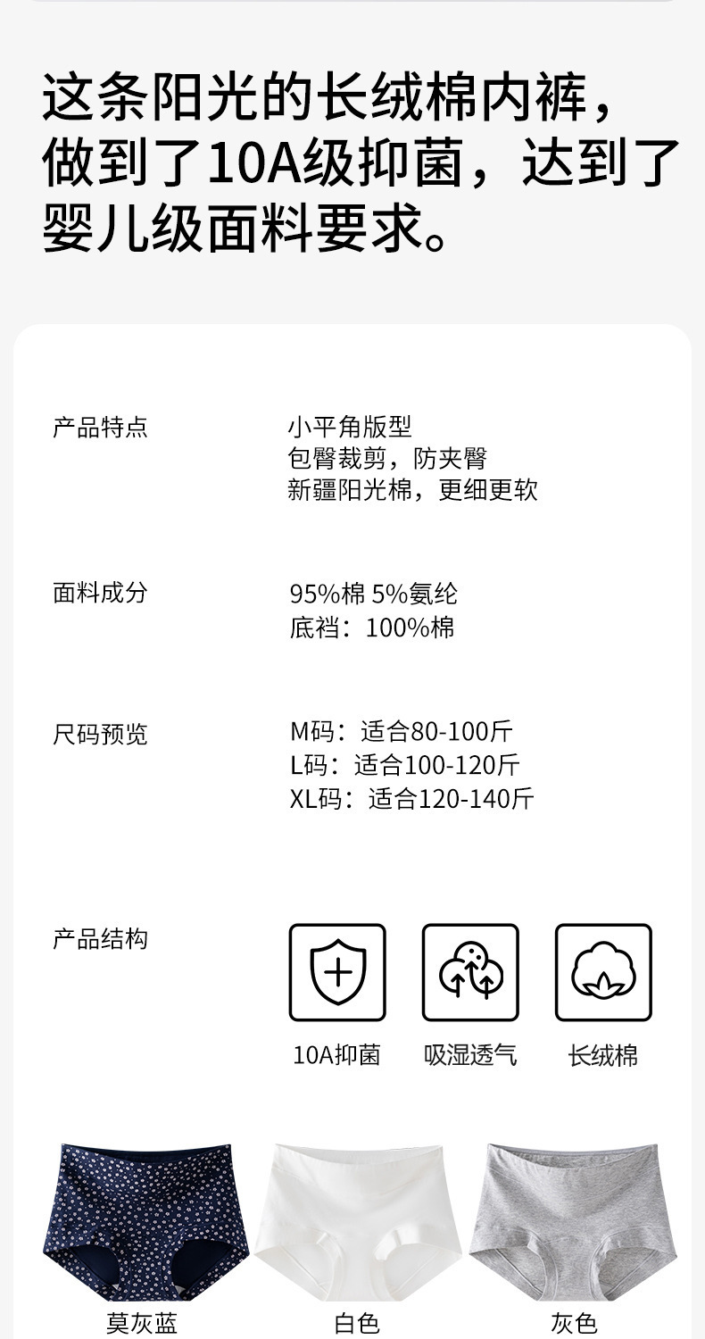 10A抗菌加长裆大码无痕纯棉内裤女款女士内裤全棉女平角裤提臀薄详情4