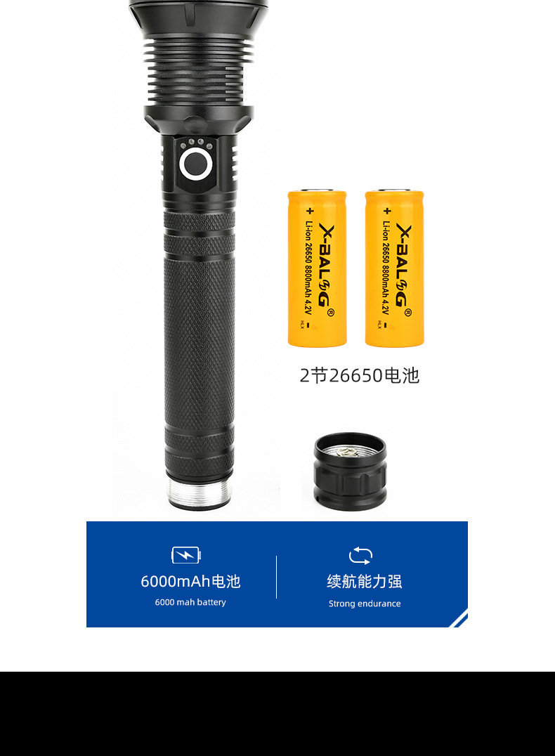p90 Zoom ultra-bright led flashlight, multi-functional charging, strong light, camping, outdoor self-defense, explosion-proof and patrol flashlight pic 14