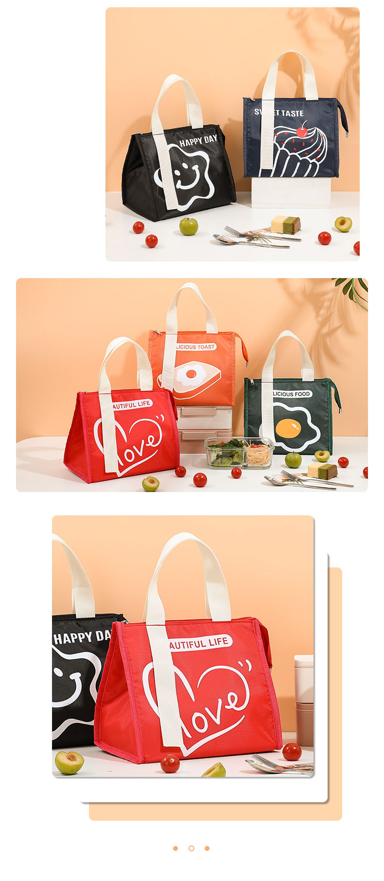 韩式时尚简约牛津布午餐包学生上班族可手提郊游野餐包三角饭盒包详情10