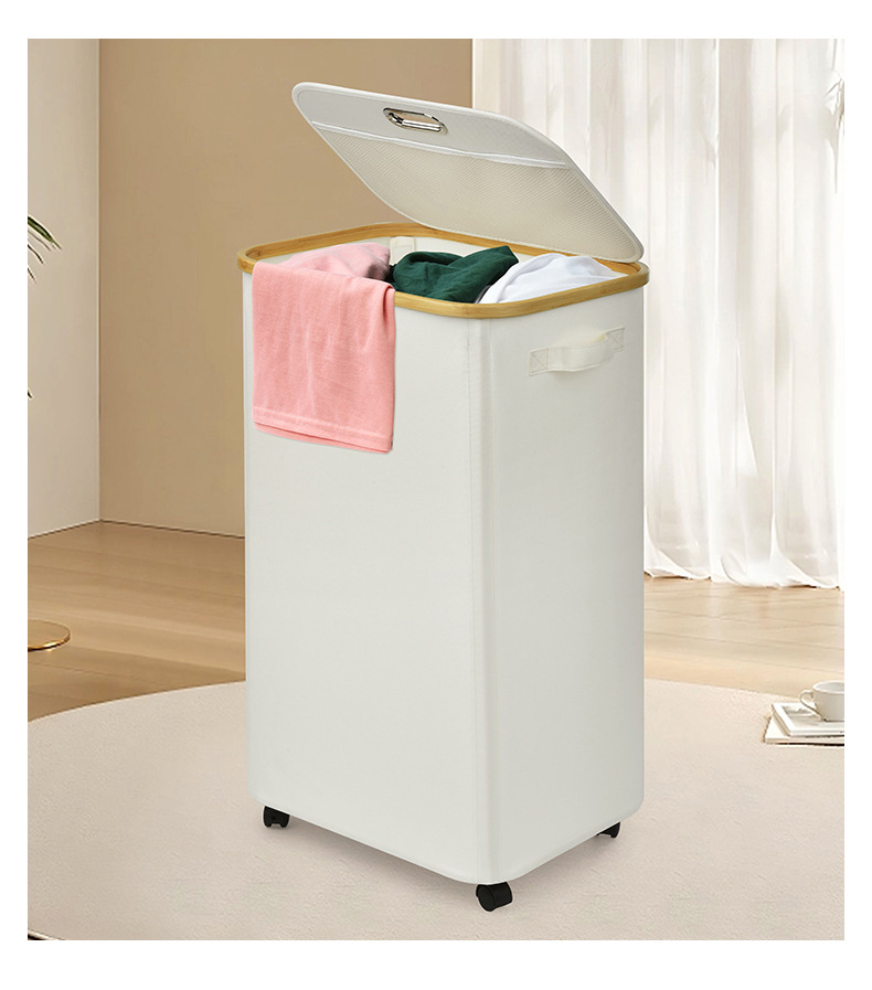 大容量脏衣篮带轮子日式布艺可折叠竹子框架收纳筐脏衣篓详情17
