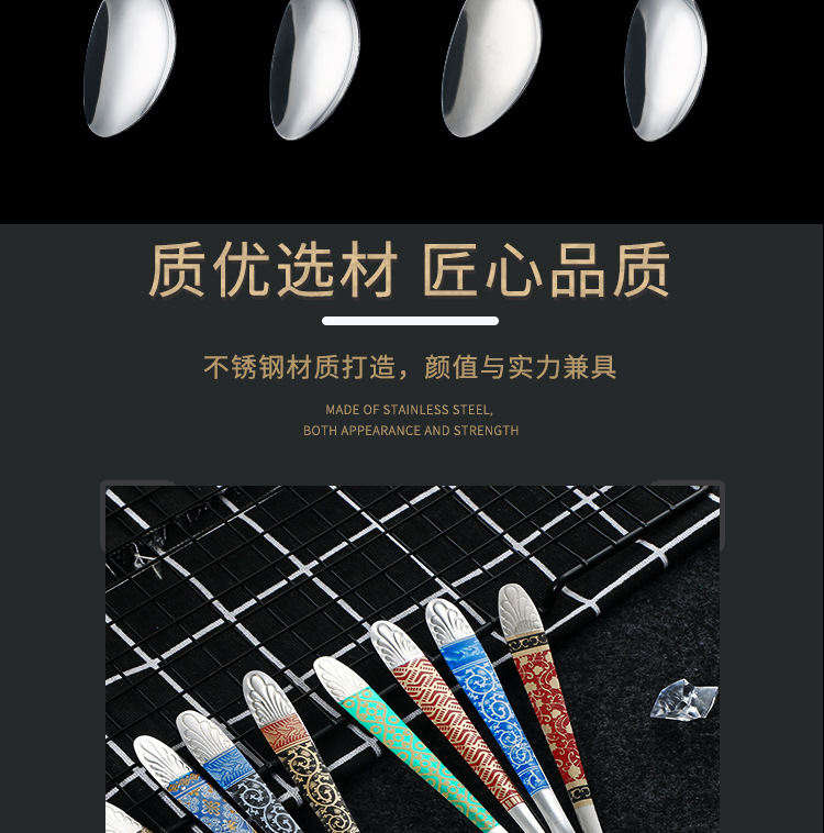 不锈钢创意网红勺子推荐 印花高颜值汤勺 SPOON印尼菲律宾410调羹详情6