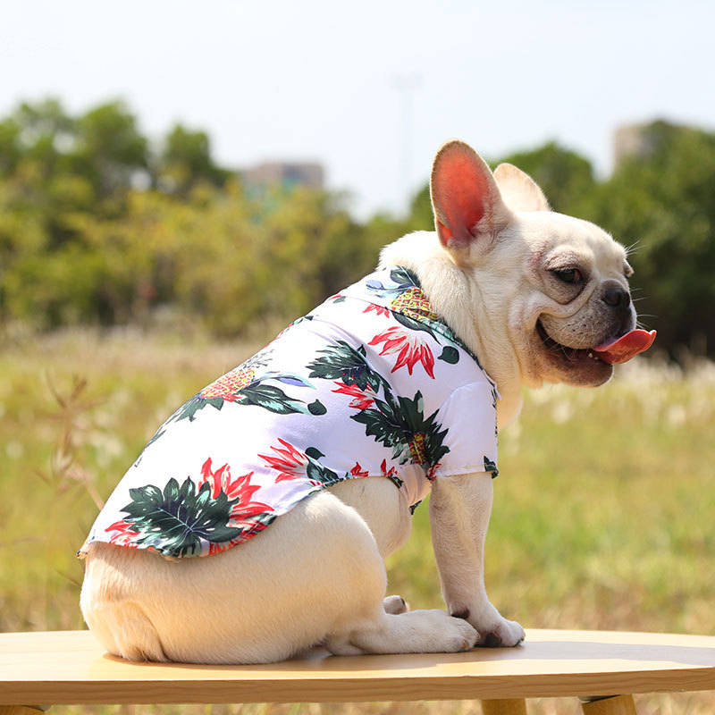 Pequeño y mediano perro playa piña camisa hawaii mascota perro gato golden hair primavera verano fino ropa artículos pic 14