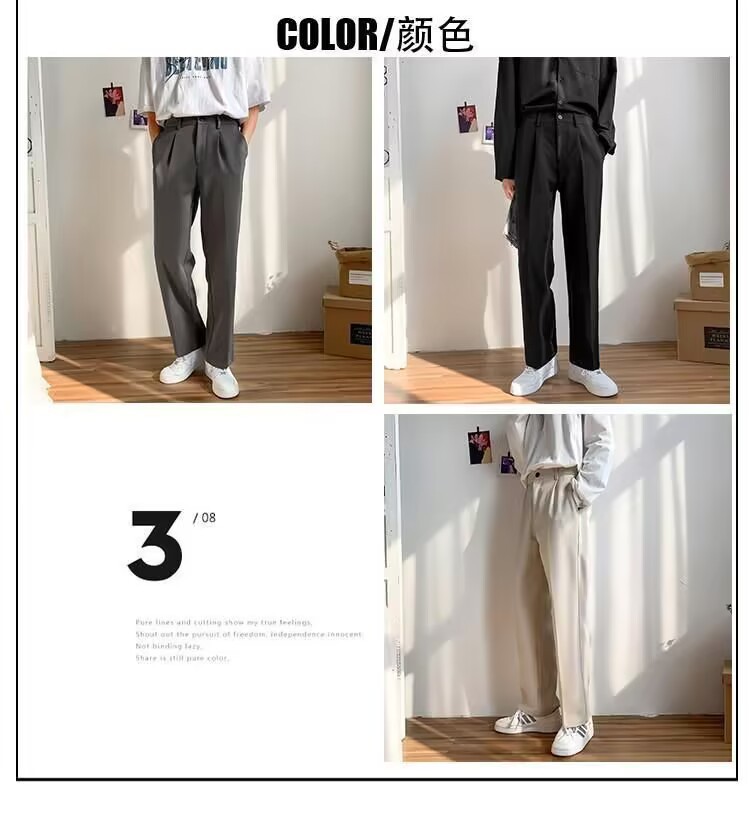 Primavera verano simple recto caída sentido mop pantalones para hombres holgada versión coreana caída sentido pantalones pantalones casuales de pierna ancha vestido formal pic 2