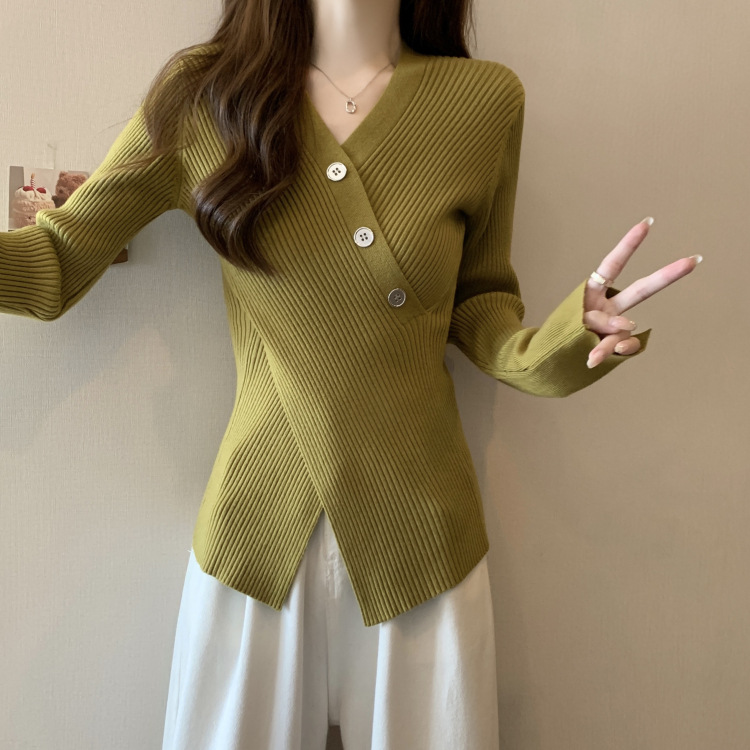 秋装女装V领毛衣套头针织衫设计感显瘦内搭秋季毛衣女外贸开衫女详情5