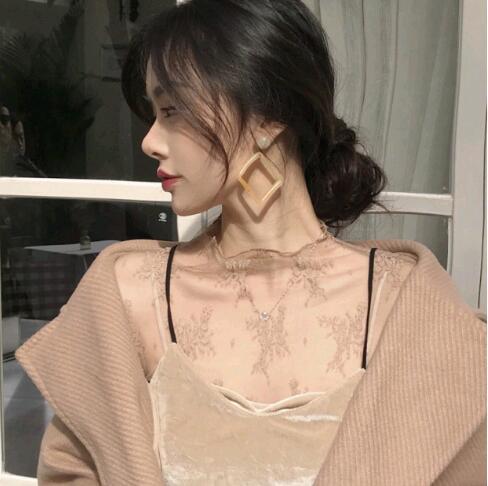 镂空蕾丝打底衫女2024春秋新款薄款半高领内搭网纱高级感上衣女装详情2