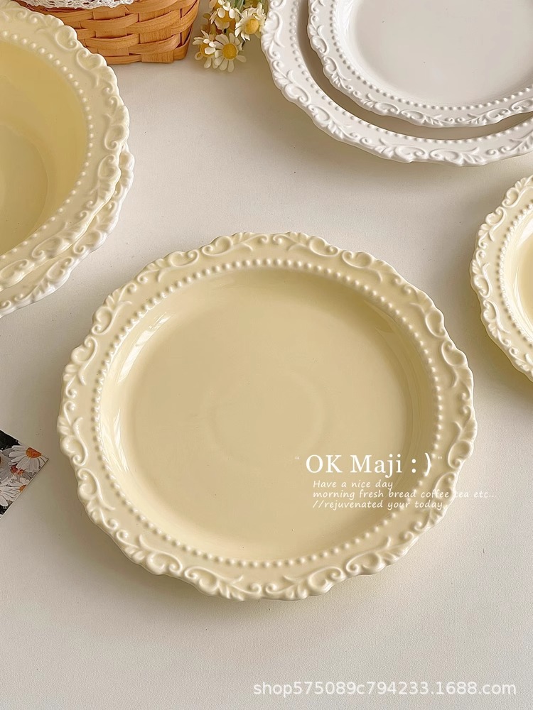 French retro straw hat plate, high-end and light luxury dinner plate, home ceramic vegetable plate, cream-style cake dessert plate pic 10
