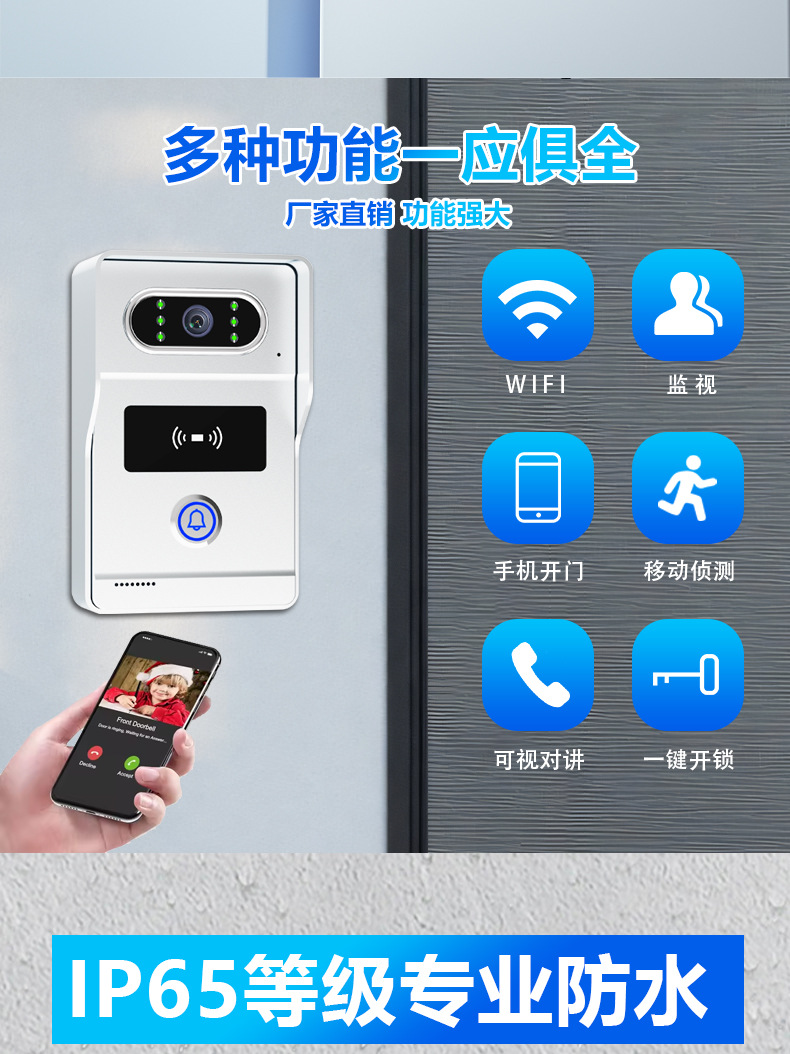 可视对讲门铃别墅对讲设备7寸手机远程视频密码刷卡开锁智能套装涂鸦SMART LIFE控制门铃 外贸出口批发详情2