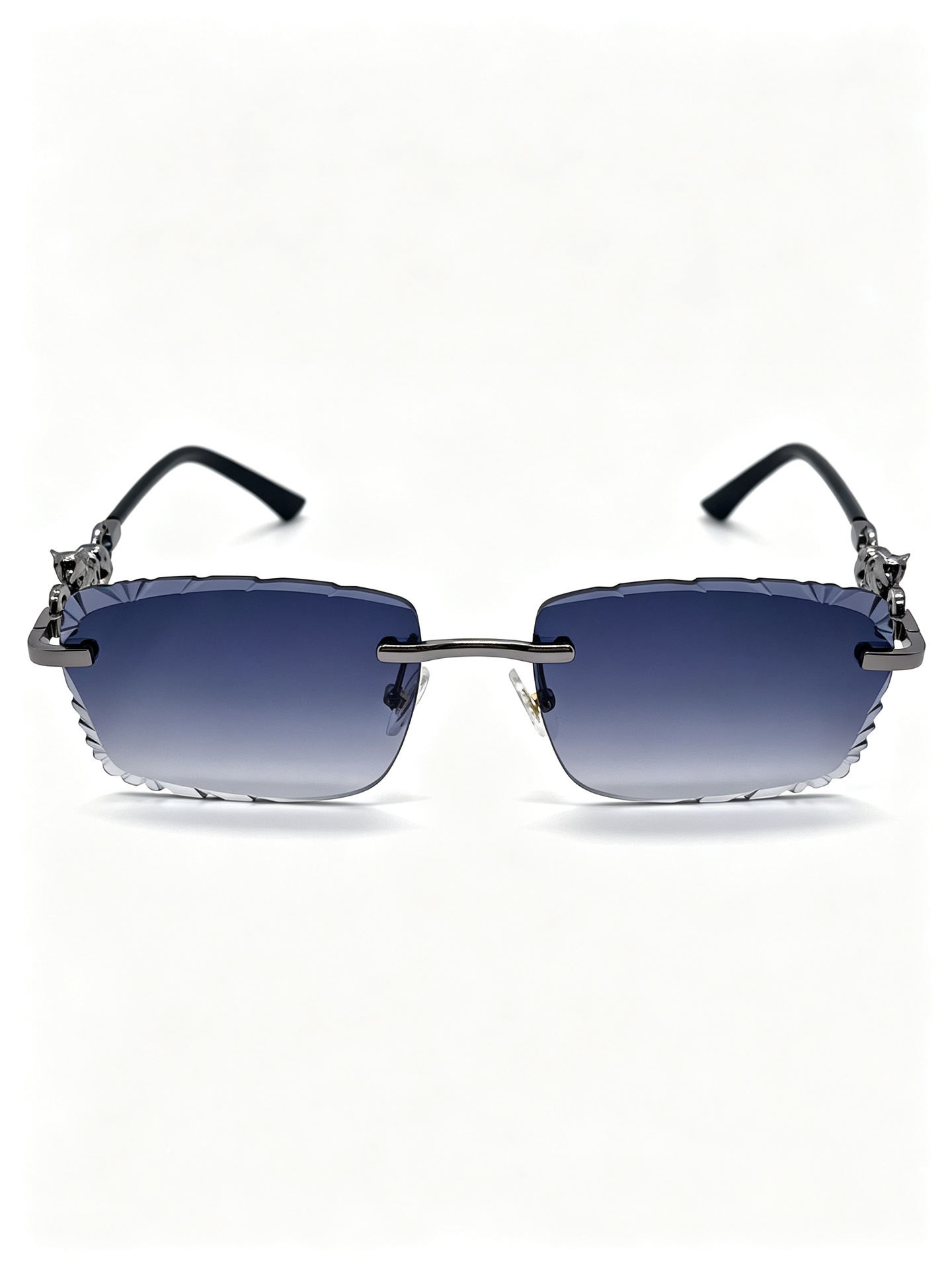 New cross-border unisex frameless sunglasses with rectangular leopard head decoration, retro street style glasses and UV-resistant sunglasses pic 3