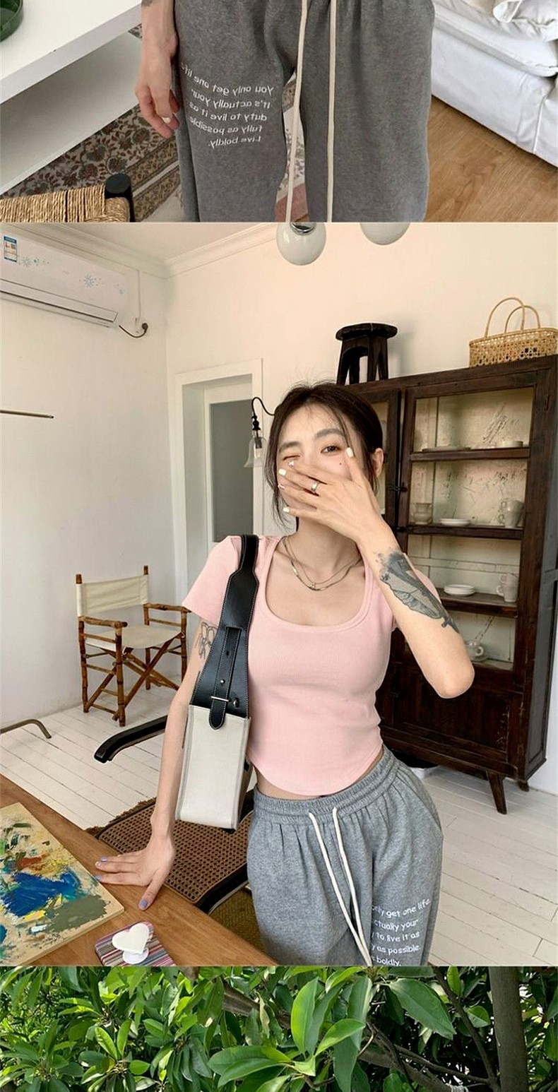 纯欲甜辣妹正肩方领短袖T恤女夏季ins设计感小众百搭显瘦短款上衣详情3