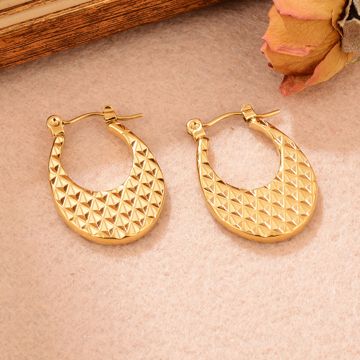 时尚复古简约大气不锈钢小众个性不锈钢纹理时尚扭纹U型耳环批发详情23