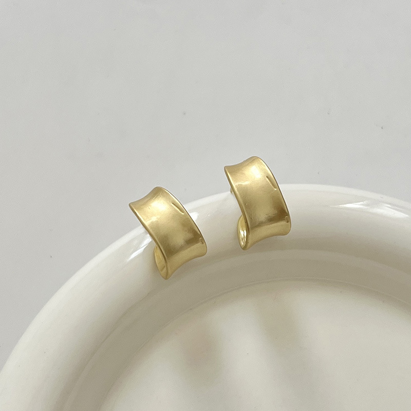 European and American simple and cold style, exquisite matte and frosted C-shaped wide surface, high-end, elegant and individual, irregular stud earrings pic 5