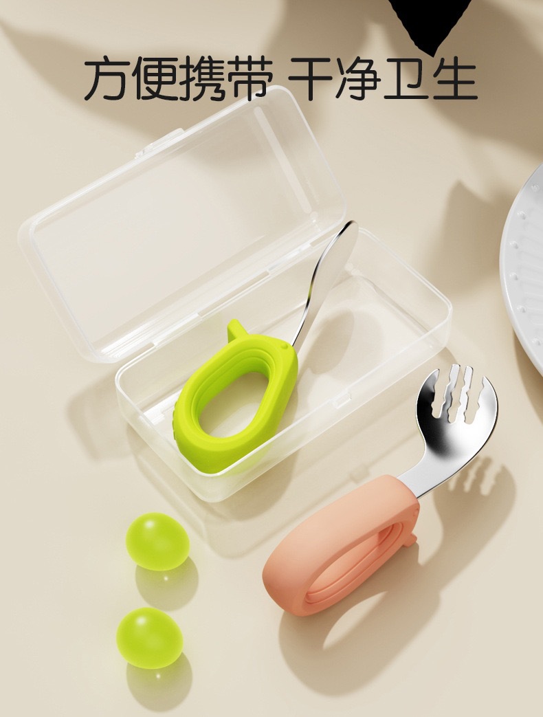 Venta caliente bebé autónomo comer cuchara bebé comer entrenamiento cuchara accesorio acero inoxidable silicona accesorio mango corto tenedor cuchara cross-border ecommerce cubertería de acero inoxidable pic 26