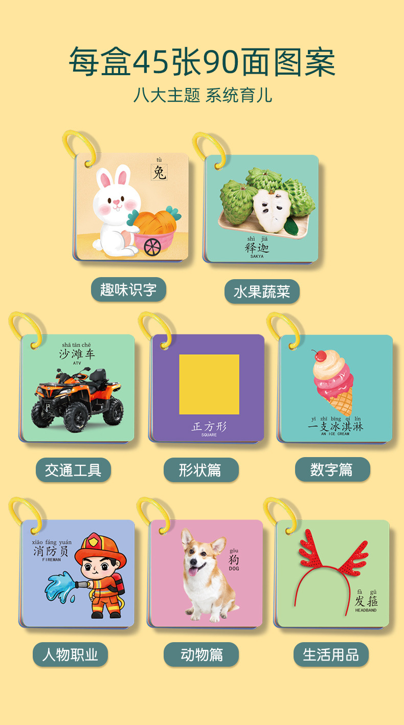 动物卡通卡片认知早教启蒙书儿童一岁宝益智玩具图识物详情20