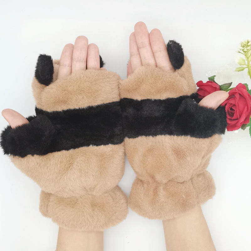 Half-finger gloves, cute bear PAWS, student cycling warm gloves, cartoon girl heart, full-finger plush hand warmers wholesale pic 16