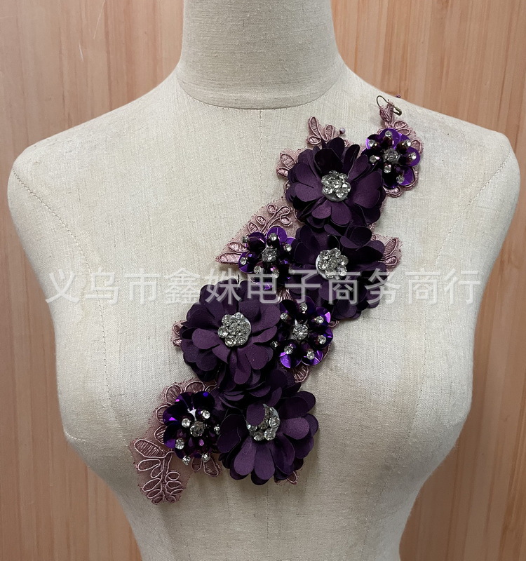 2022新款手工DIY水钻串珠43cm*9cm花卉饰边贴花详情9