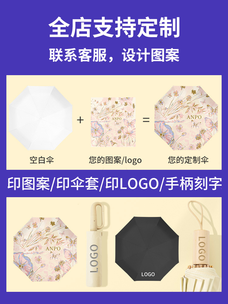晴雨两用自动伞清新折叠女高级感太阳伞防晒防紫外线小巧黑胶遮阳详情2