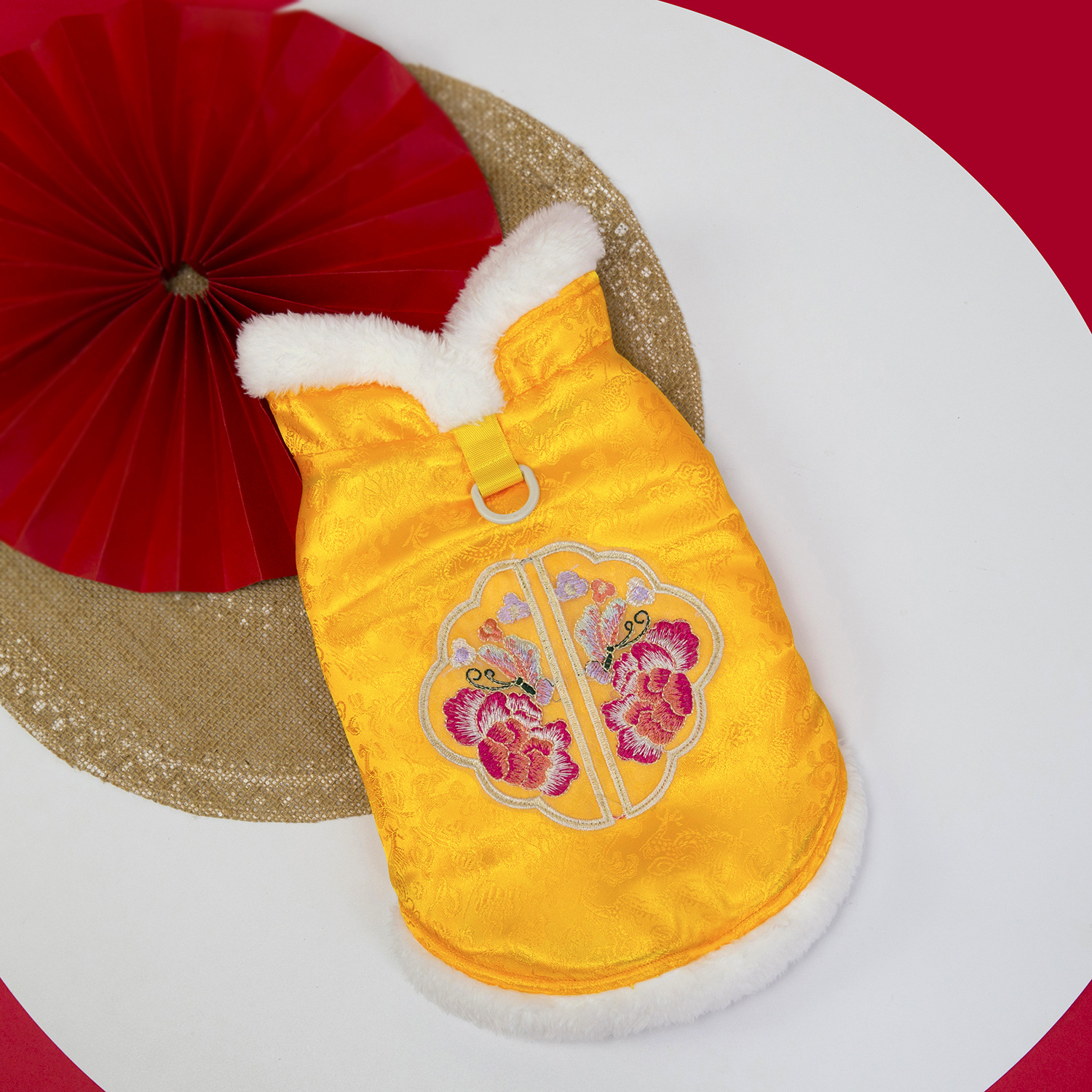 Pet clothing, dog clothes, autumn and winter festive outfits, new pet New Year outfits, Tang suits, 25 peony embroidery Tang suits, cotton-padded jackets pic 3