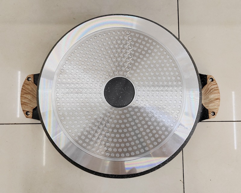 Korean-style tourmaline double pot, shallow soup pot, double-eared wooden handle hot pot, household non-stick pot, deep soup pot, double-bottom induction cooker pic 6