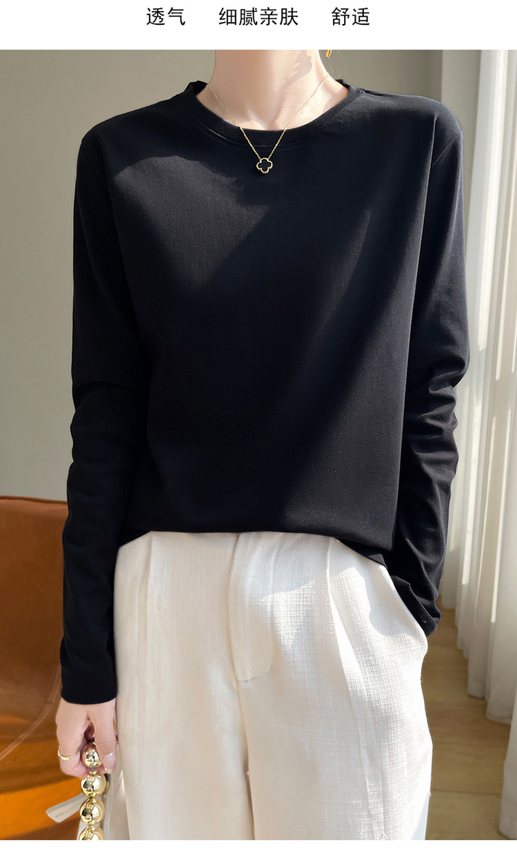 Spring and summer mercerized cotton long-sleeved T-shirt, women's round-neck pullover, pure cotton base layer, loose, casual and versatile top pic 37