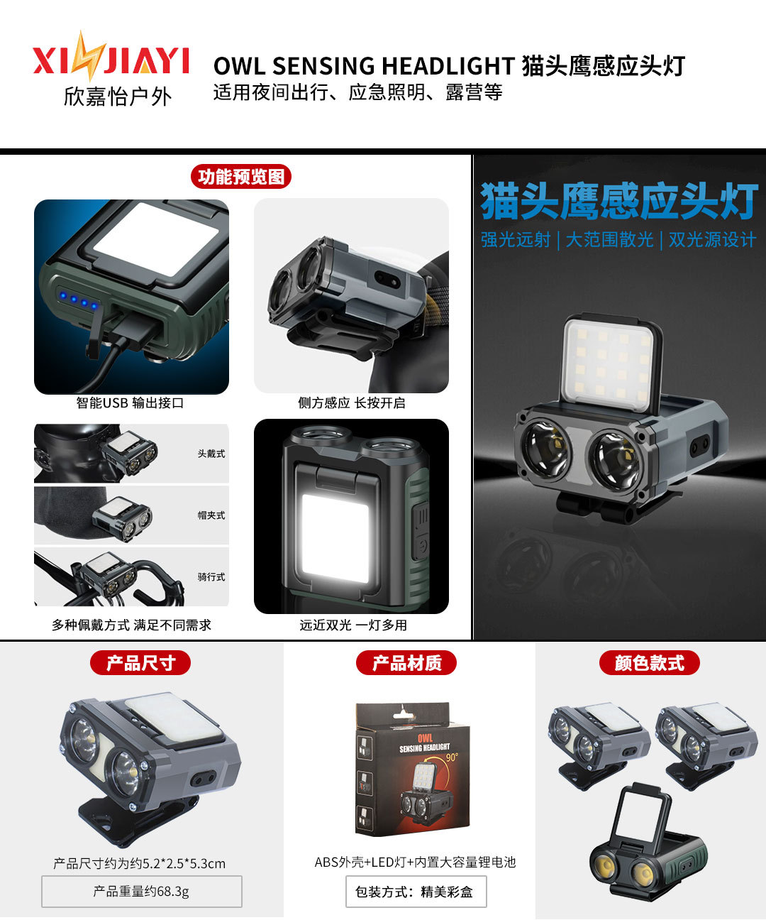 Wholesale of 2025 Cross-border new sensor headlamps, outdoor Bright, long-range, long-lasting led red light fishing cap lamps pic 1