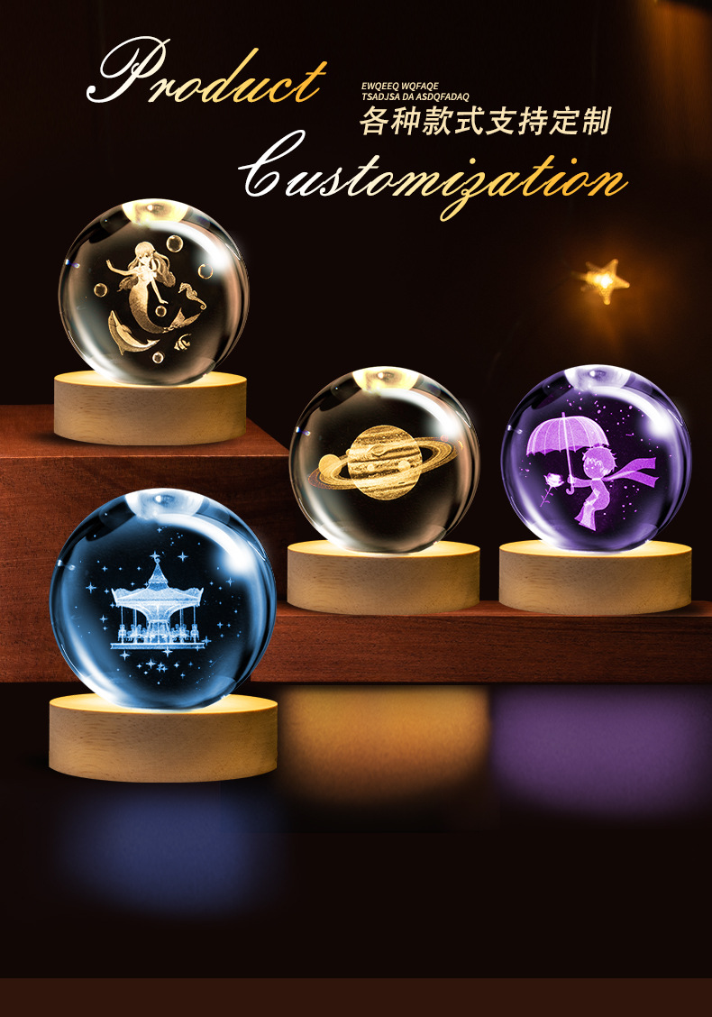 跨境水晶球小夜灯创意氛围星球床头灯水晶桌面摆件学生礼物纪念品详情7