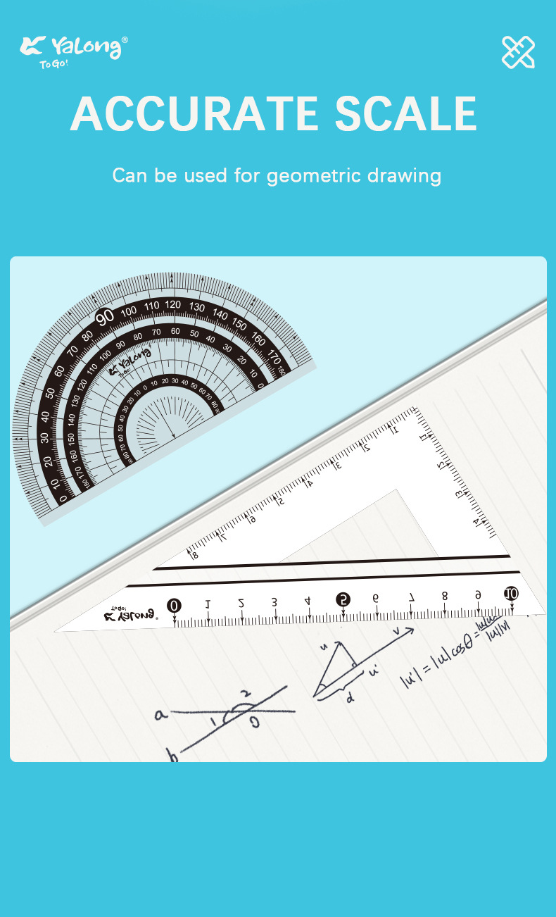 Yalong Cross-border Wholesale PC resin plastic rulers, student school supplies, geometric rulers, ruler sets, protractors pic 3