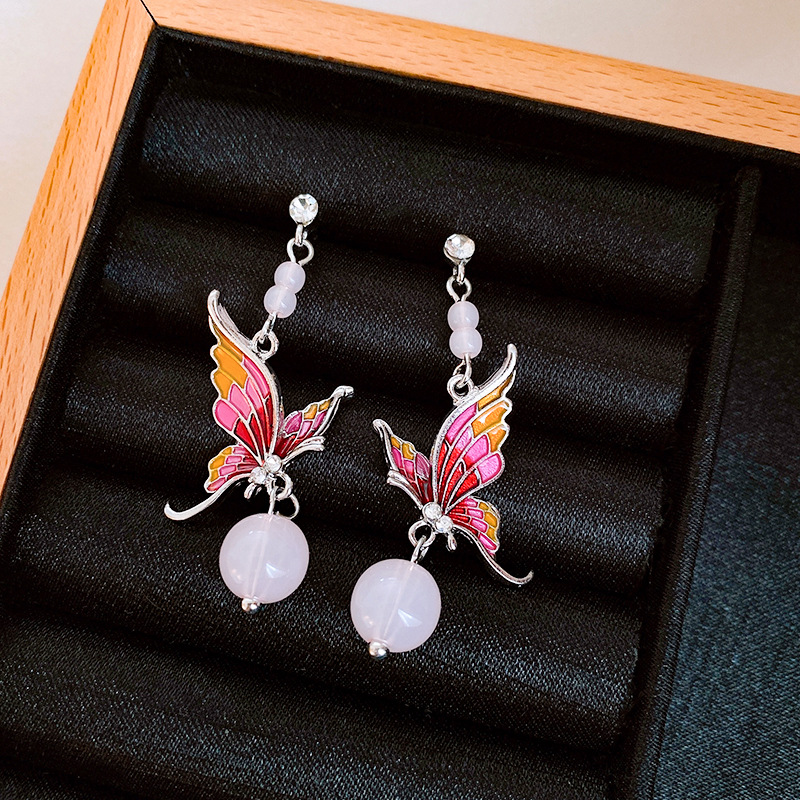 银针滴油蝴蝶树脂圆形耳钉甜美气质高级感耳环森系小清新耳饰批发详情11