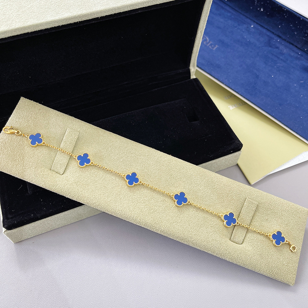 v金高版本厚镀18k金迷你五花六花四叶草手链不掉色高级感红玛瑙详情19