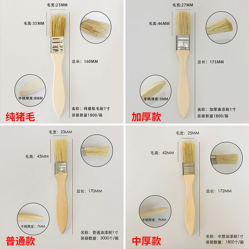 厂家批发加厚木柄油漆刷猪鬃刷 工业用木柄刷子烧烤刷 各种 毛刷详情1