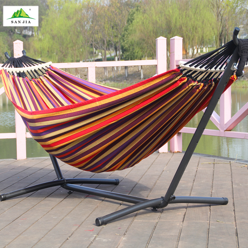 Camping outdoor leisure hammock, camping thickened canvas hammock frame thickened cotton rope single and double person mesh wholesale pic 12