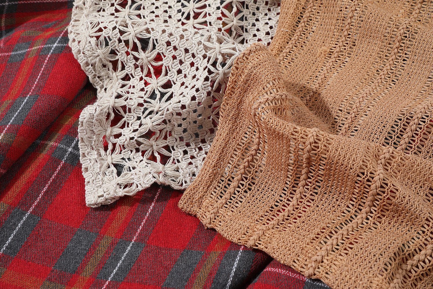 日系森女复古半身裙不规则重工格子蕾丝拼接半裙高腰长裙详情6