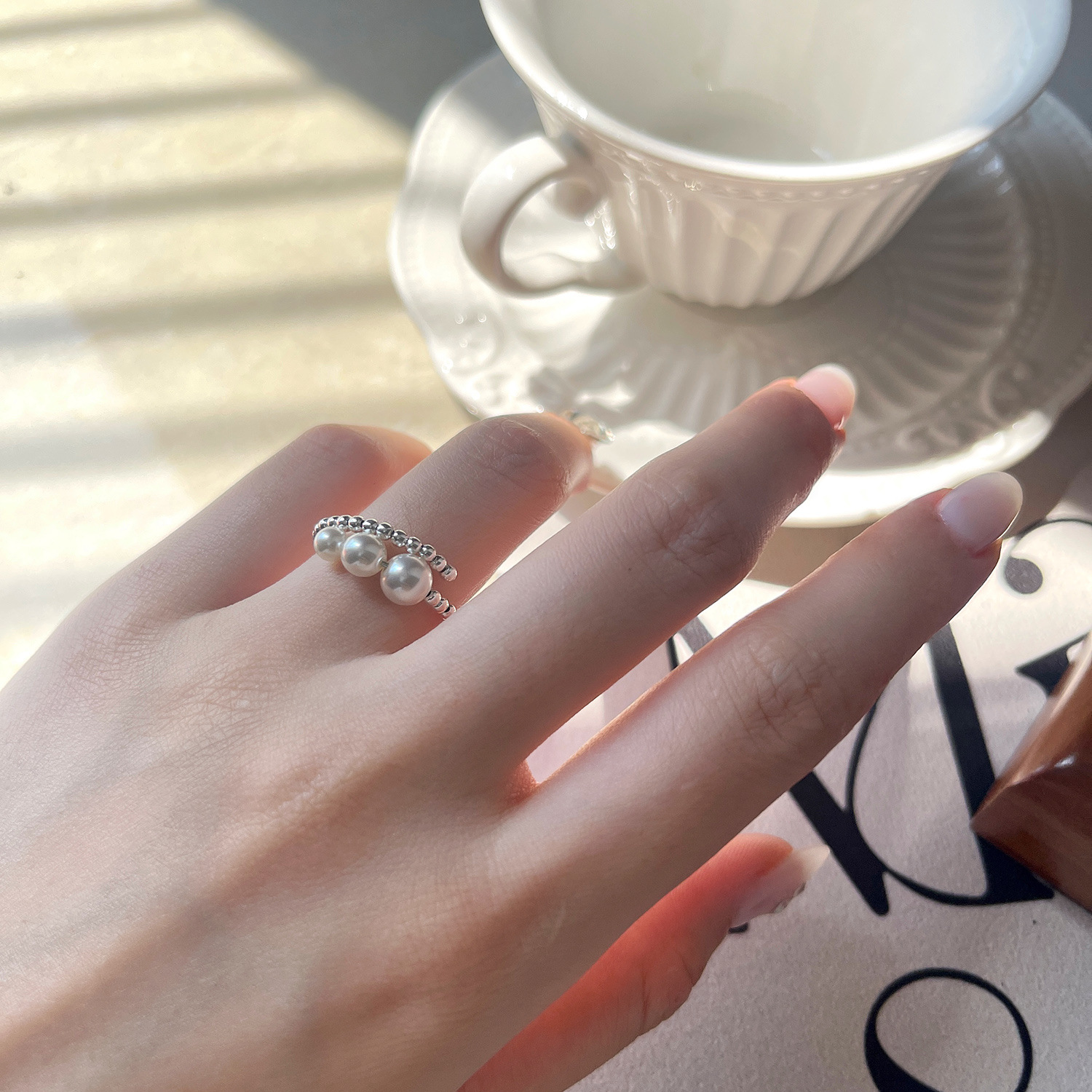 S925 plata esterlina austria shi jia perla anillo para mujeres exquisito diseño de nicho apertura de alto nivel sentido ligero perlas de plata de lujo pic 2