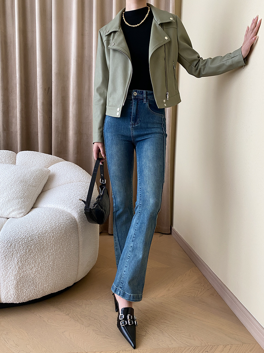 司南 时髦斜门襟拉链设计感 超模机车风皮衣夹克外套高级 SN4227详情28