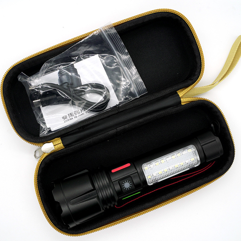 新款白激光手电筒荧光彩条带侧灯Type-C充电带输出数显警示手电筒详情13
