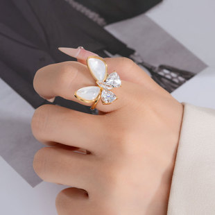 新款高级感珍珠锆石开口戒指复古优雅独特食指戒可调节精致指环圈详情1