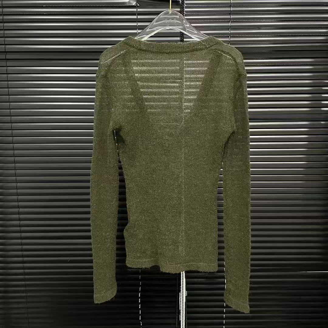 Casual V-neck thin, slightly transparent long-sleeved knitted sweater for women, a unique and versatile layering top for spring and summer pic 5