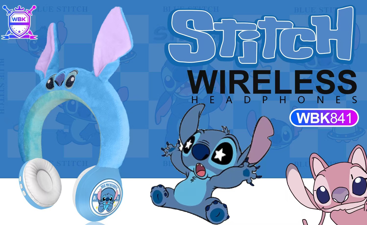 WBK-841新款创意卡通史迪仔毛绒头戴蓝牙耳机礼品无线儿童跨境外详情4