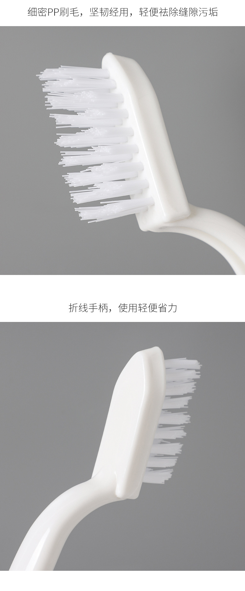 A small brush for cleaning the corners of the bathroom tile walls without blind spots, a toilet brush for scrubbing floor gaps, and a bathroom grouting and cleaning brush pic 11