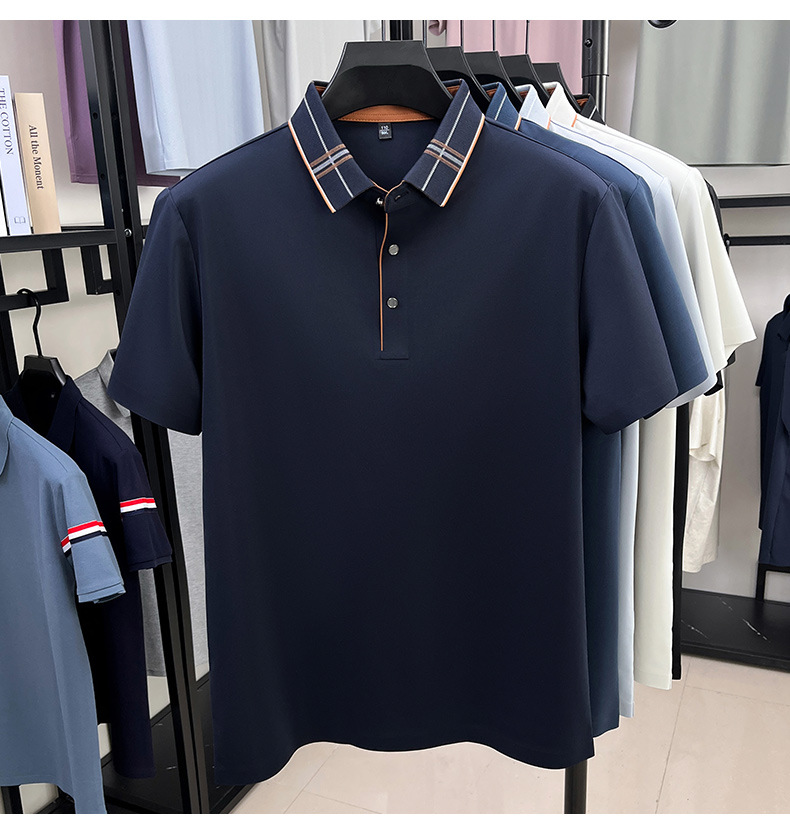 桑蚕丝polo衫男无痕翻领2025夏季新款纯色商务透气薄款短袖男t恤详情10