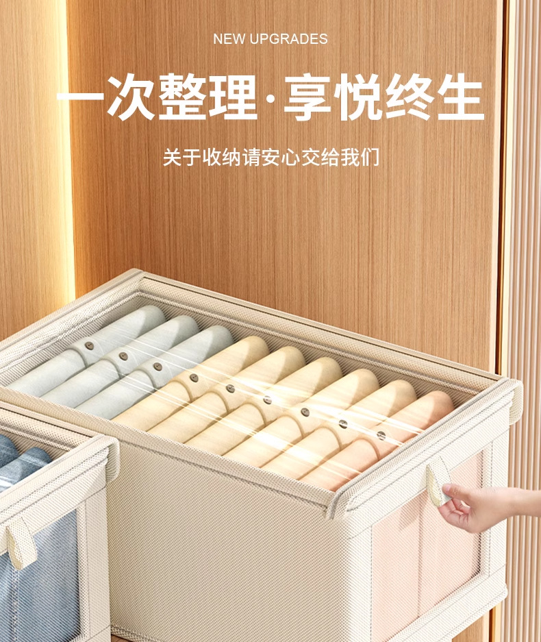 跨境牛津布可视开窗收纳盒家用衣物带盖收纳箱大号布艺整理箱批发详情2