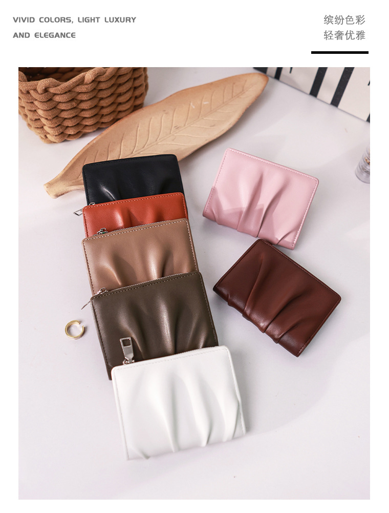 外贸热卖褶皱感女式短款钱包精致小巧网红零钱包百搭卡包学生钱夹详情4