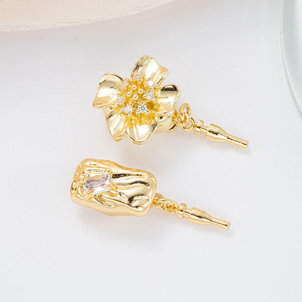 Pearl necklace, ingot clasp, small flower inlaid, zirconium-plated 18kDIY jewelry, necklace, stick clasp, pendant, retro accessory pic 11