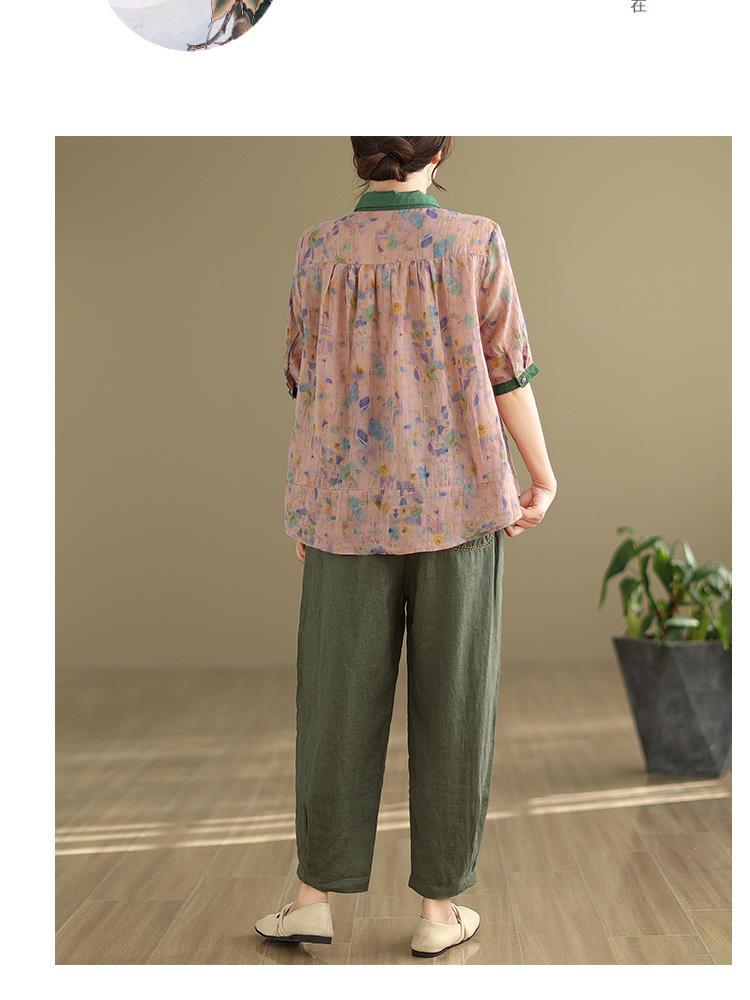 中老年妈妈装衬衫棉麻韩版大码复古民族风两件套夏装苎麻套装女装详情22