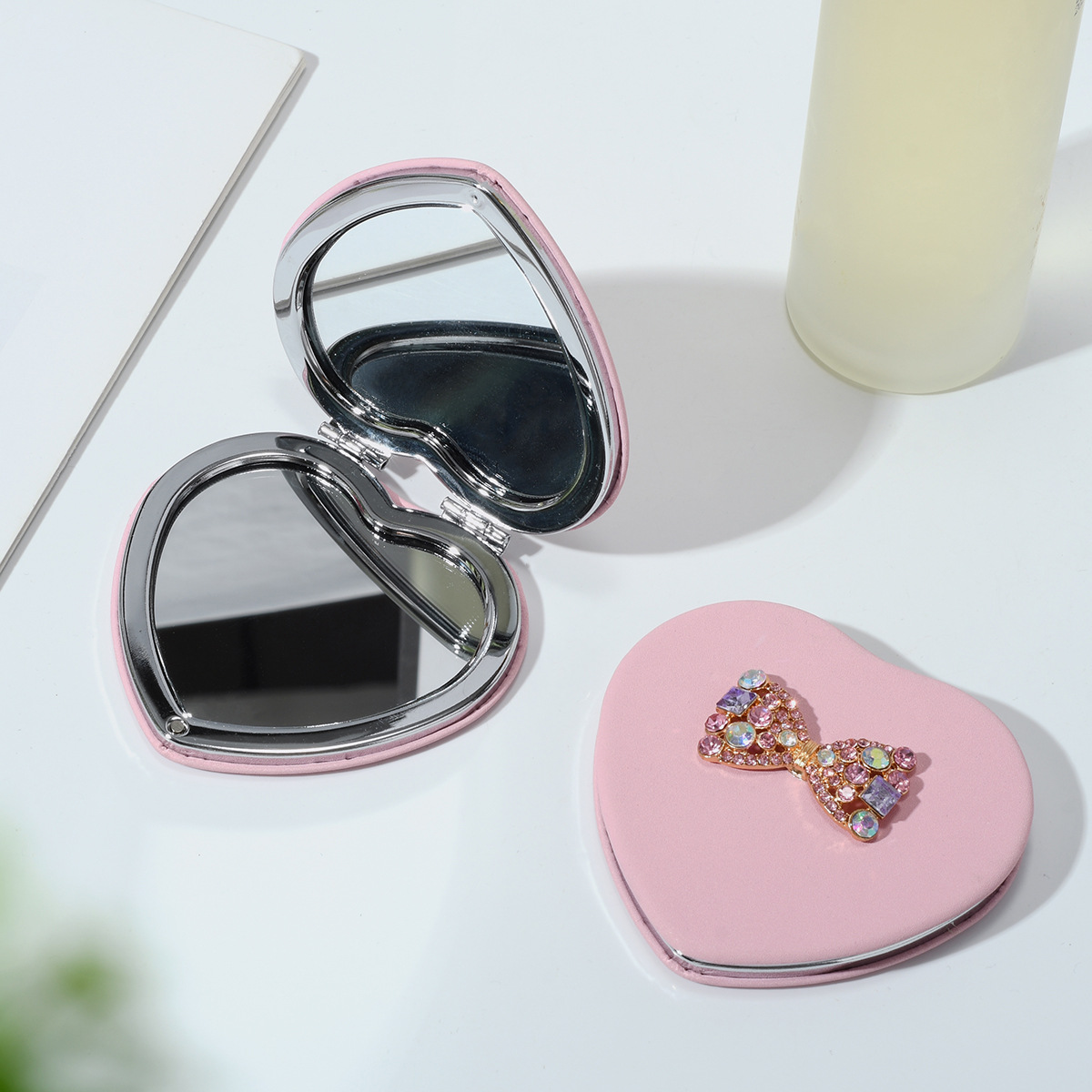 爱心蝴蝶结随身镜高级质感小镜子金属双面便携折叠化妆镜工厂批发详情9